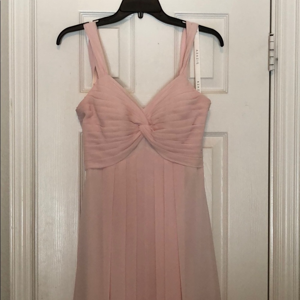 Azazie blushing pink bridesmaid dress